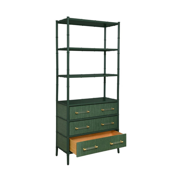 Blakewell Forest Green Etegere with open drawer