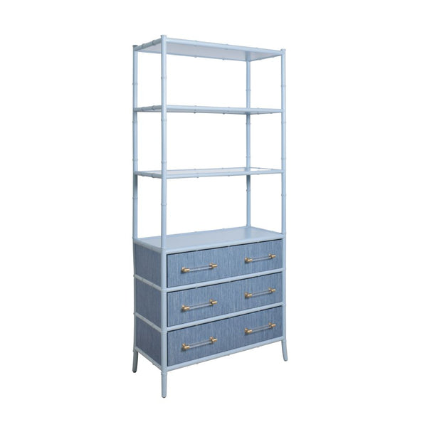 Blakewell Blue Etagere - grasscloth and matte lacquer finish