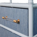 Blakewell Blue Etagere closeup - grasscloth drawer front with acrylic hardware