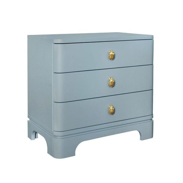 Fleur Light Blue Side Table with brass beetle hardware