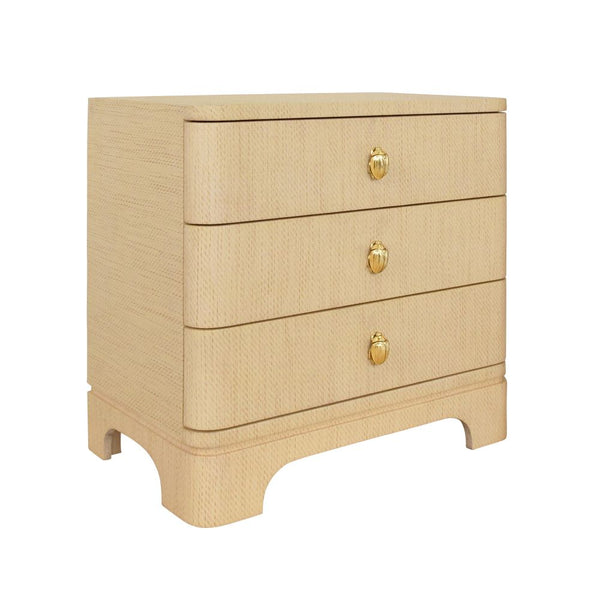 Fleur Natural Grasscloth Side Table with Brass Beetle Hardware