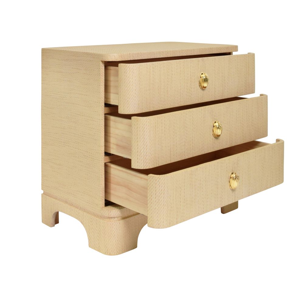 Fleur Natural Grasscloth Side Table with open drawers
