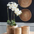 Faux White Phalaenopsis Orchid 30" Drop-In  styled in rattan pot