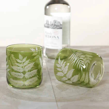 Fern Leaf Glass Set of 6 - glasses styled with bottle