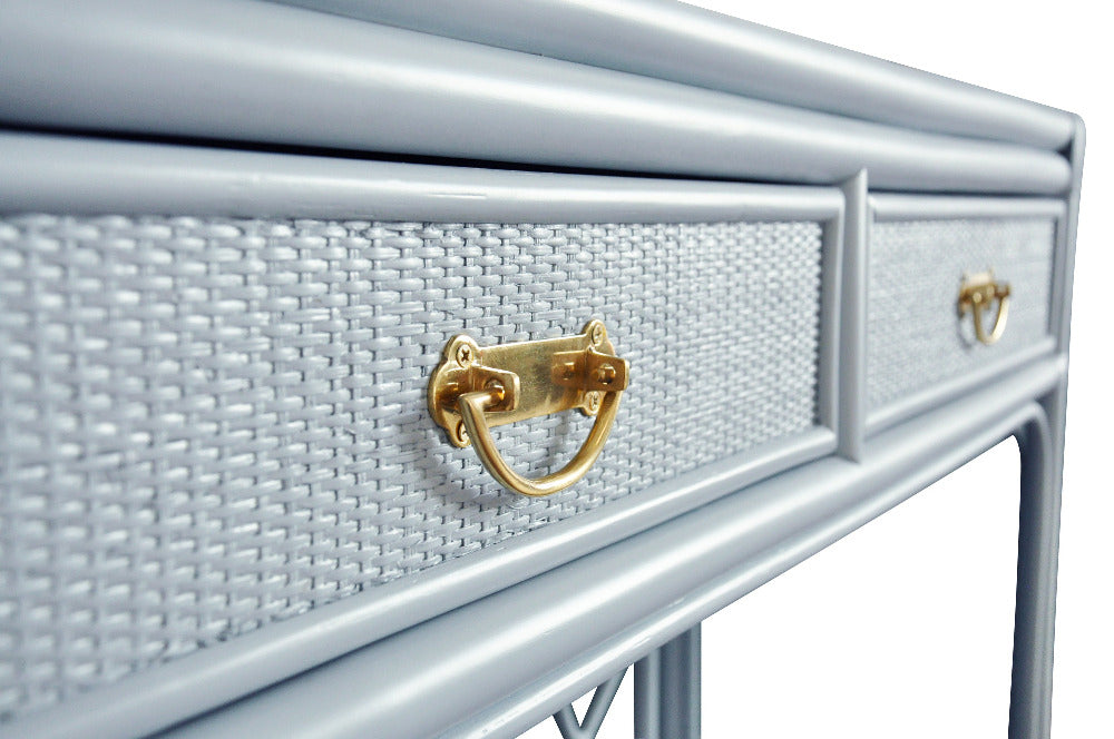 Fernandina Light Blue Rattan Console - brass hardware