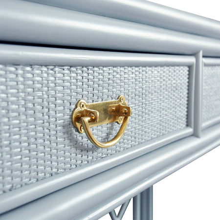 Fernandina Light Blue Rattan Console - brass hardware
