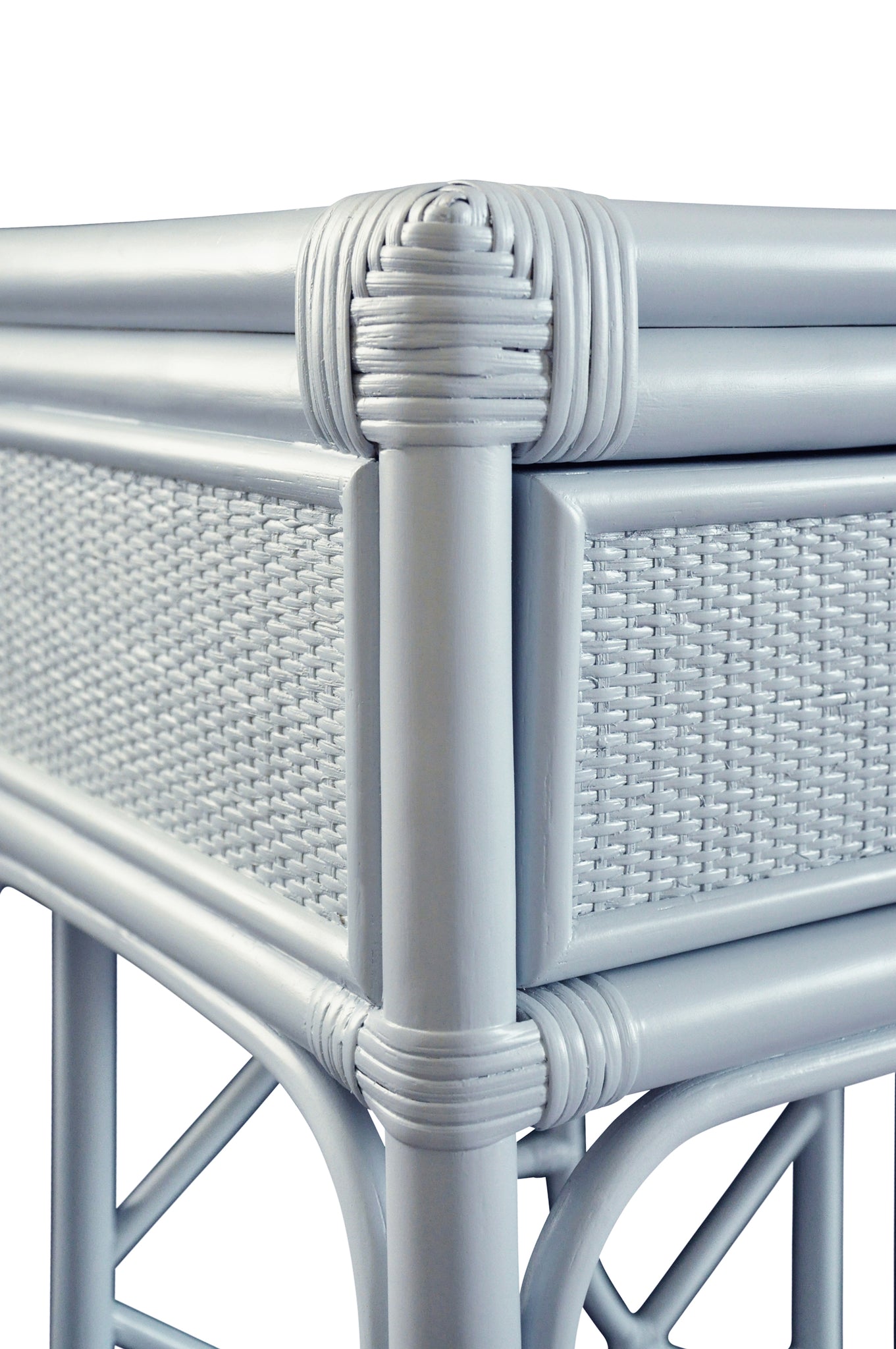 Fernandina Light Blue Rattan Console - corner closeup