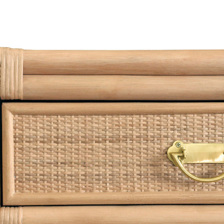 Fernandina Rattan Console Table brass hardware