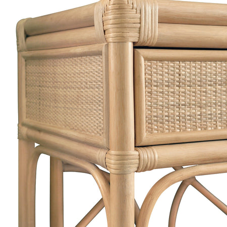 Fernandina Rattan Console Table corner closeup
