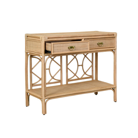 Fernandina Rattan Console Table with open drawer