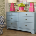 Fleur Light Blue Dresser styled with hot pink lamps