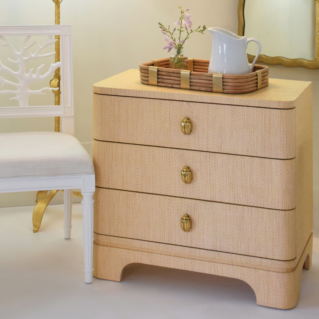 Fleur Natural Grasscloth Side Table - styled with tray on top