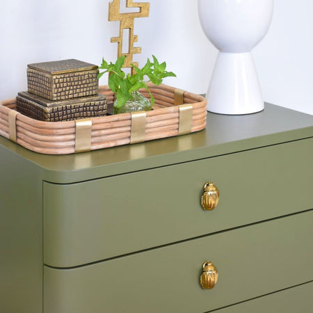 Fleur Olive Side Table with rattan tray on top