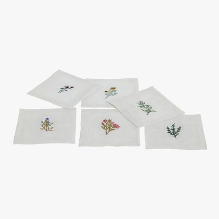 Floral Linen Cocktail Napkin Set