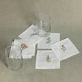 Floral Linen Cocktail Napkin Set with glass tumblers