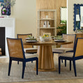 Florian Sea Blue Chair with cane back styled in dining room