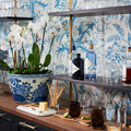 Blue Floral Bird Basin Planter Styled in Bar - Dear Keaton