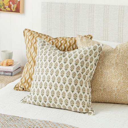Fossano  and Salotto Saffron Pillow Cover on bed