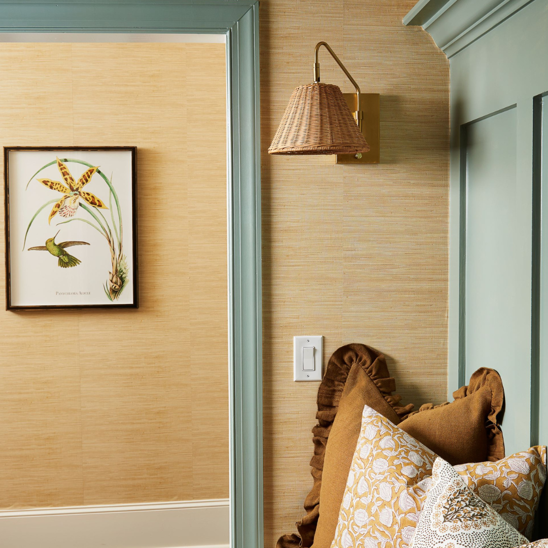 Framed Hummingbird Botanical Print II styled in hallway