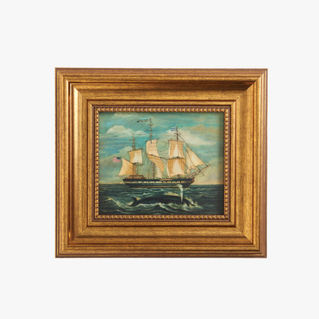 Framed Sperm Whale and Sailing Ship