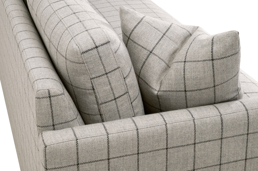 Francis Windowpane Sofa - plaid performance fabric cushion closeup