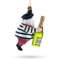 French Santa Glass Ornament - holding champagne