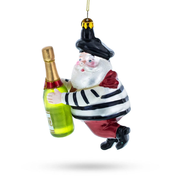 French Santa Glass Ornament - stripe shirt and beret