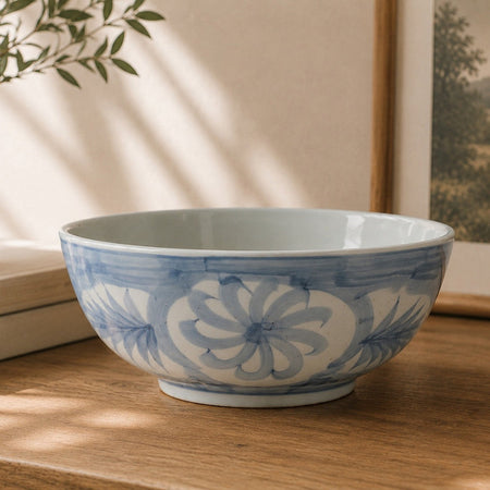 Freya Bowl styled on table with books
