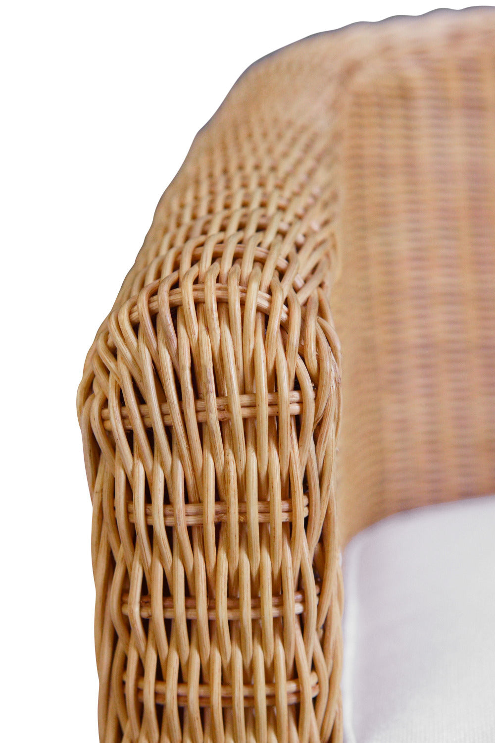 Gianna Woven Rattan Wicker Three Leg Chair - arm closeup