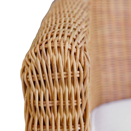 Gianna Woven Rattan Wicker Three Leg Chair - arm closeup