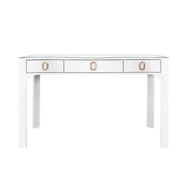 Castella White Desk with glass top