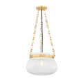 Garland Ribbed Glass Bowl Pendant with Brass Chain