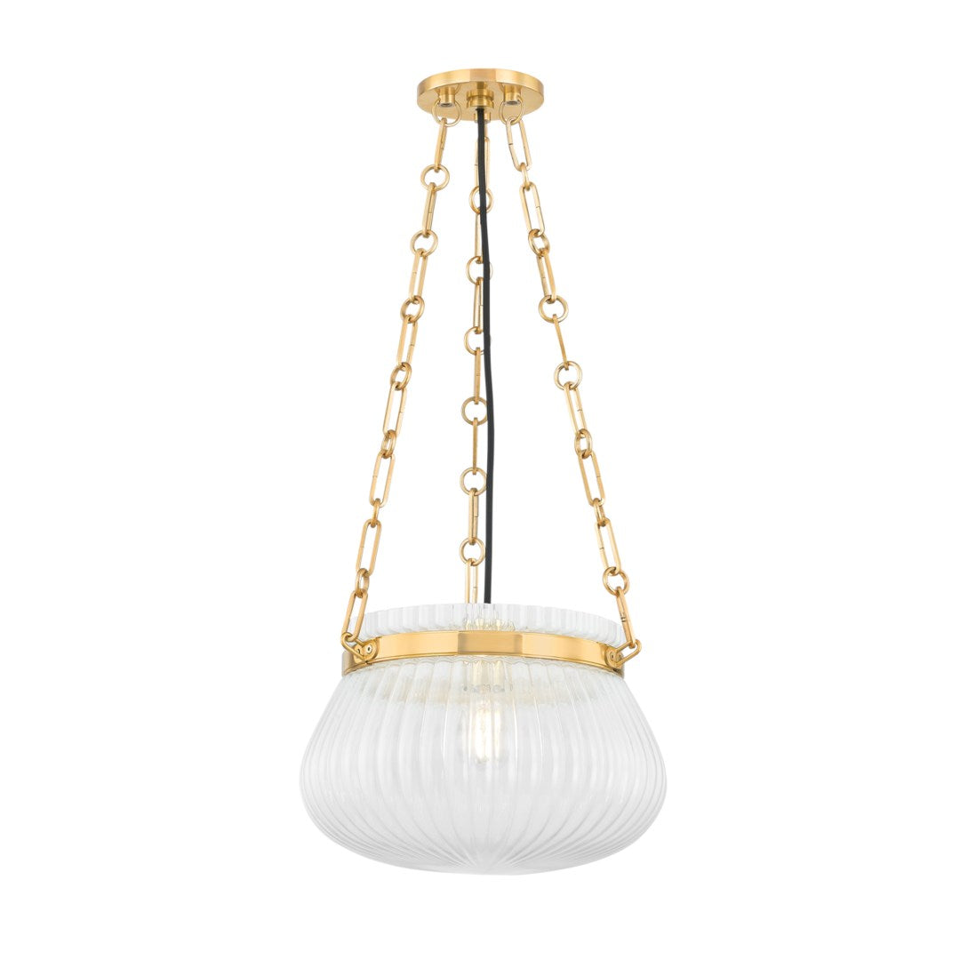 Garland Ribbed Glass Bowl Pendant with Brass Chain