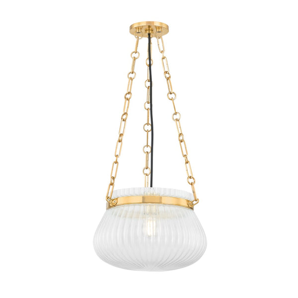 Garland Ribbed Glass Bowl Pendant with Brass Chain