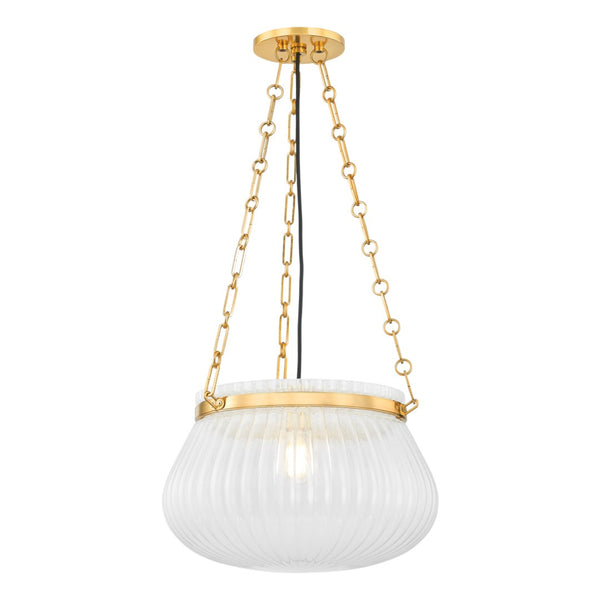 Garland Large Ribbed Glass Pendant with Brass Chain details