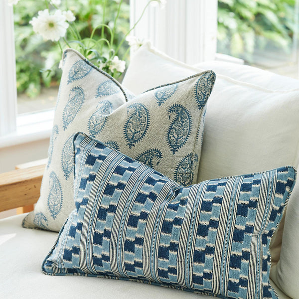Paisley Tahoe Pillow Cover Styled with Chowk Azure Lumbar