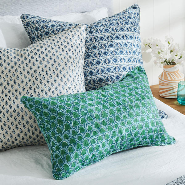 Scopello Emerald Lumbar Pillow Cover Styled on Bed