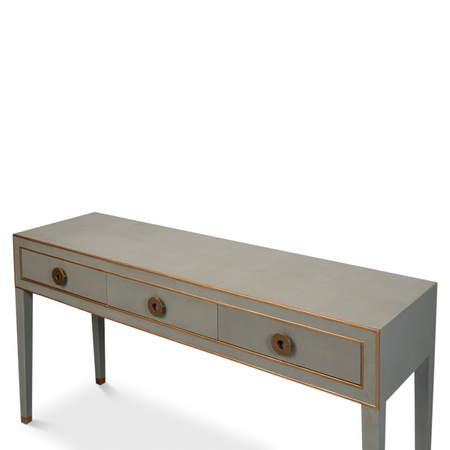 Gideon Grey Shagreen Console Table - gold trim details