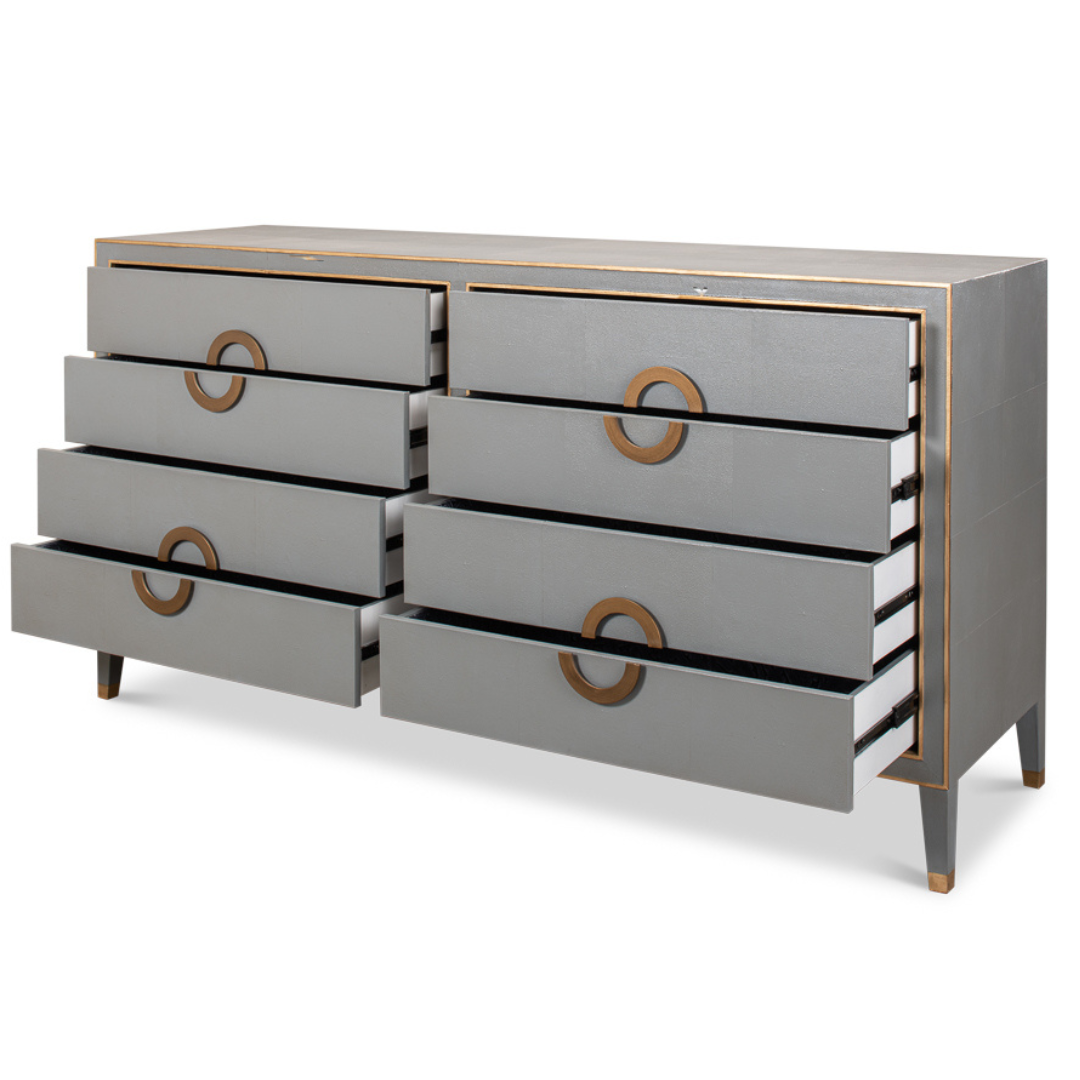 Gideon Grey Shagreen Double Dresser - drawers open