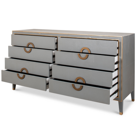 Gideon Grey Shagreen Double Dresser - drawers open