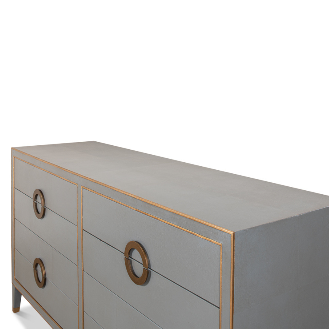 Gideon Grey Shagreen Double Dresser - gold trim detail
