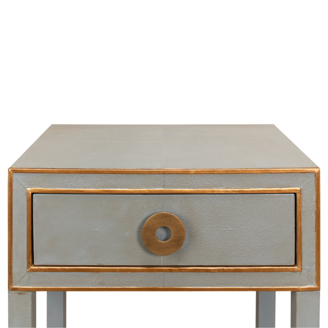 Gideon Grey Shagreen Side Table - brass hardware closeup
