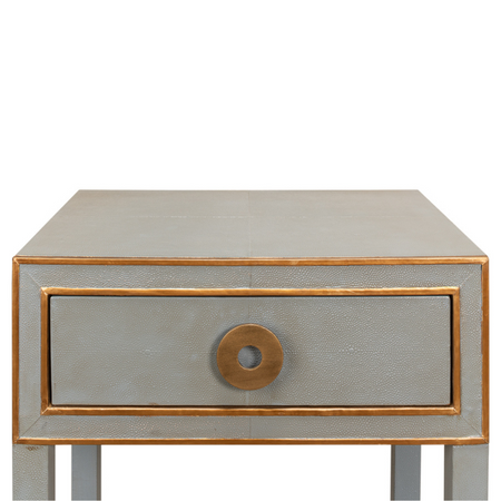 Gideon Grey Shagreen Side Table - brass hardware closeup