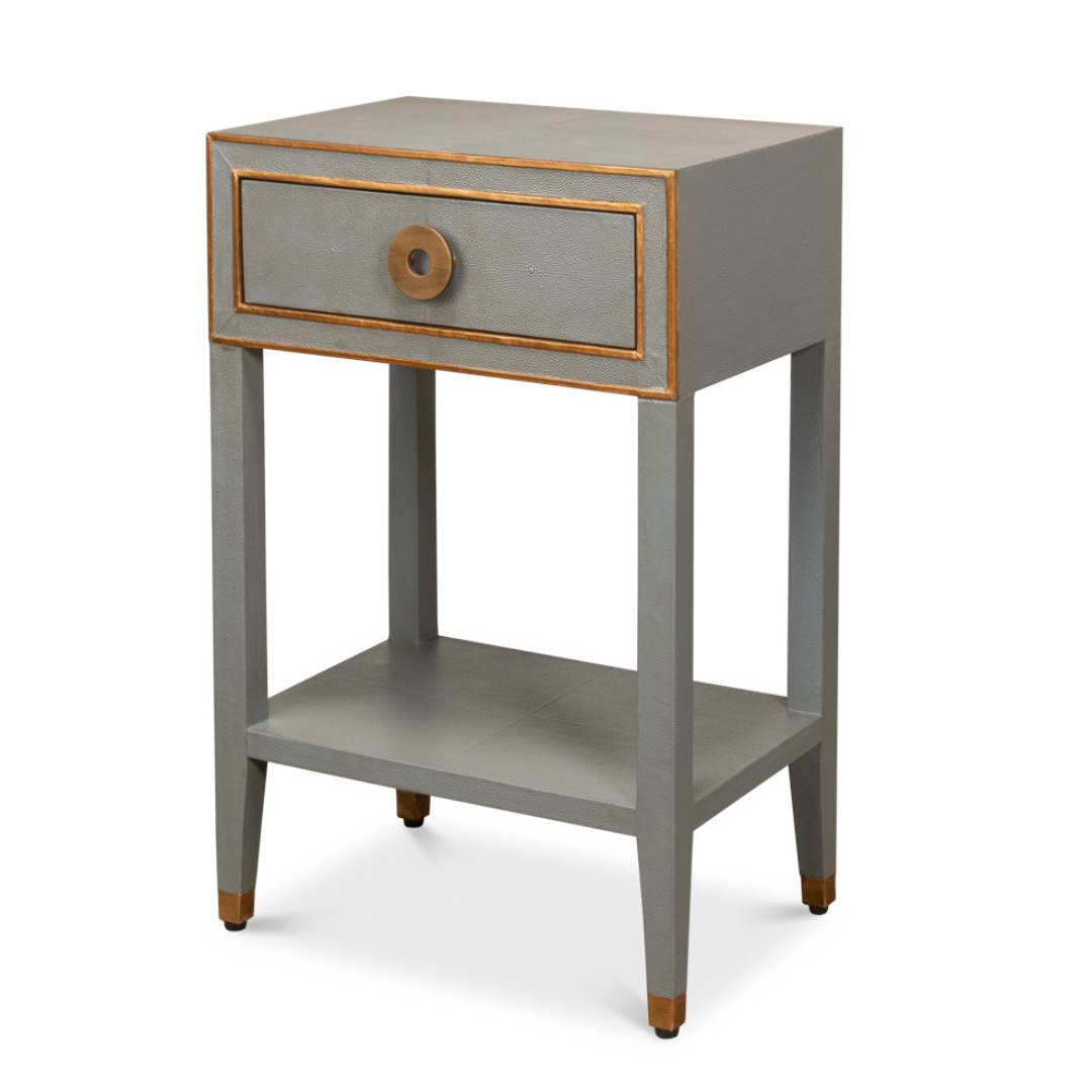 Gideon Grey Shagreen Side Table - gold detail