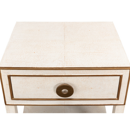 Gideon Ivory Shagreen Bedside Table - brass round hardware