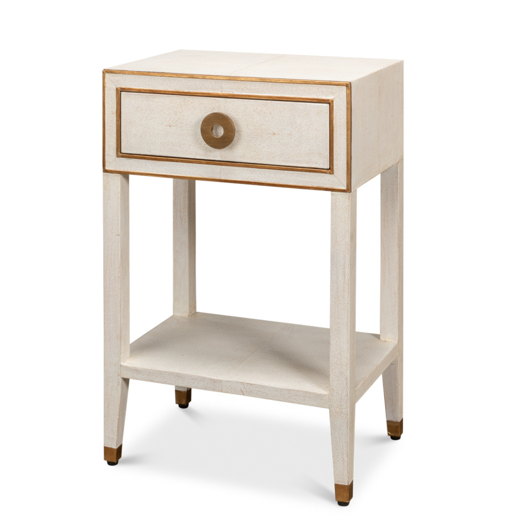 Gideon Ivory Shagreen Side Table - gold trim