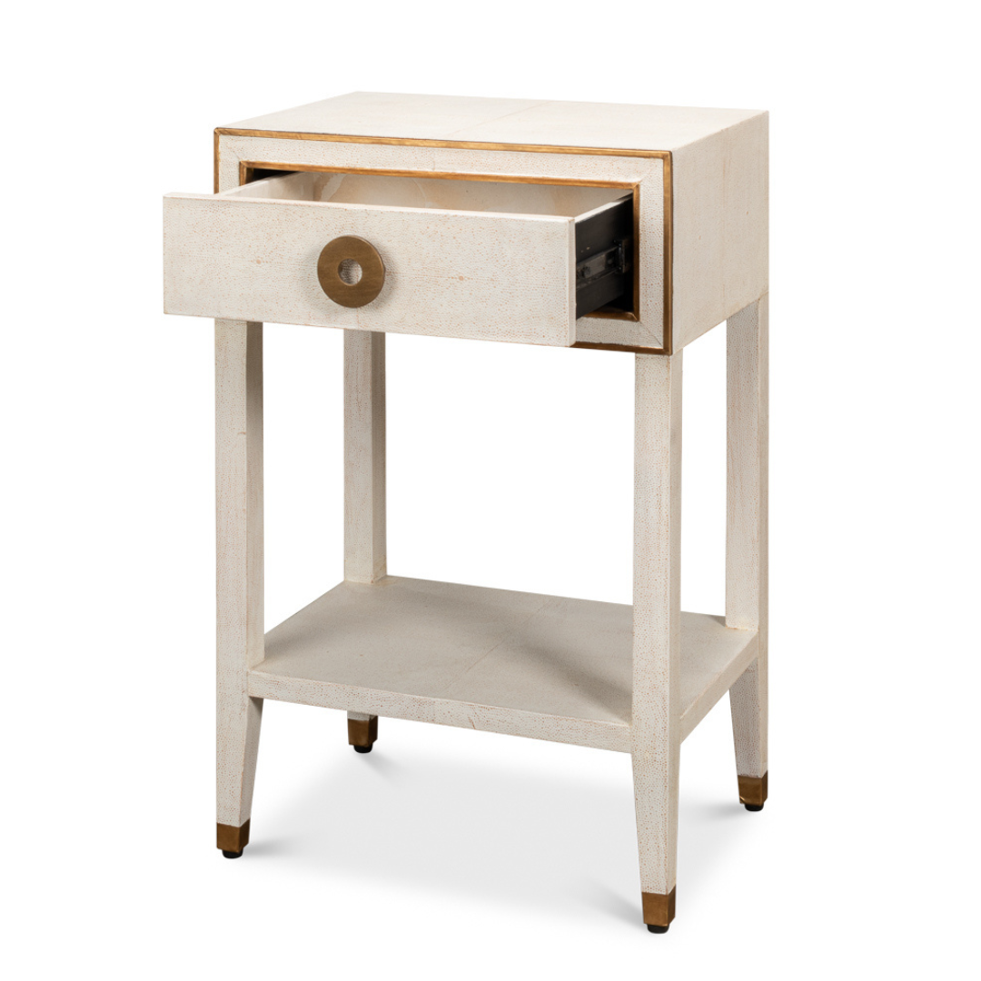 Gideon Ivory Shagreen Side Table - open drawer