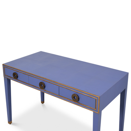 Gideon Marine Shagreen Desk with three drawers - embossed leather top