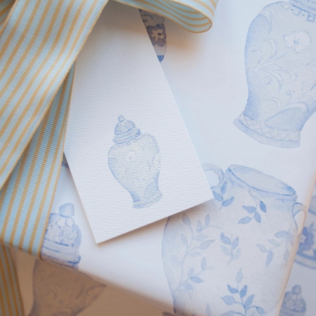 Ginger Jar Gift Wrap with  ginger jar tag