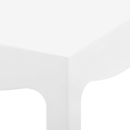 Gracie Matte White Lacquered Tea Table Corner Closeup